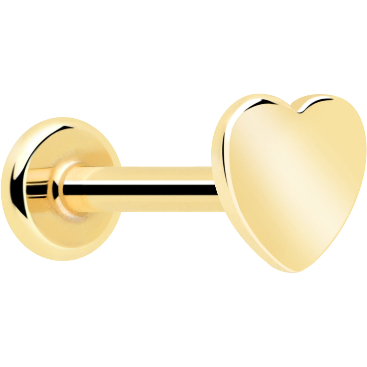 14k Solid Yellow Gold 3mm Heart Threadless Push In Flat Back Stud