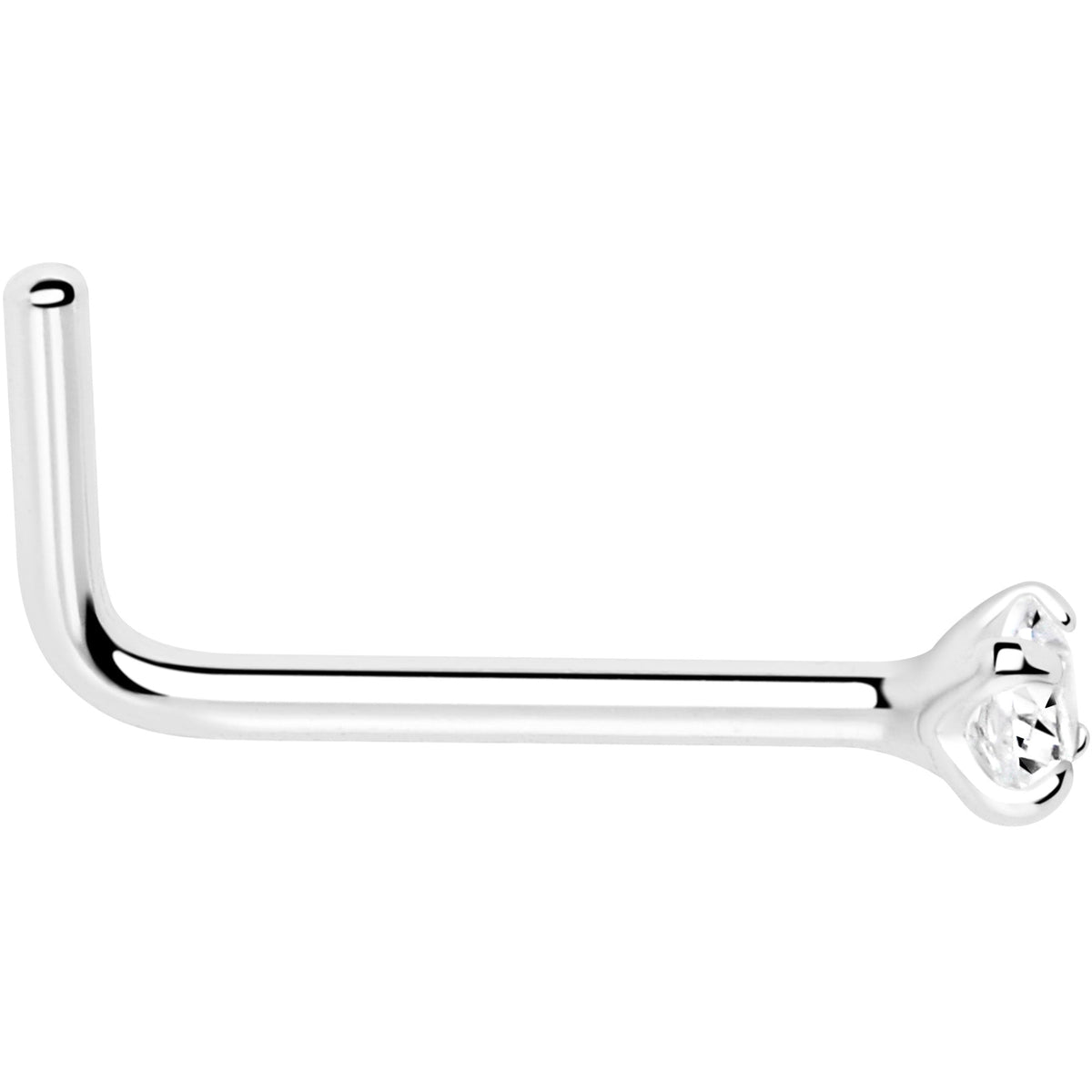 20G Gold Plated 925 Sterling Silver 2mm CZ L-Shape Nose Ring